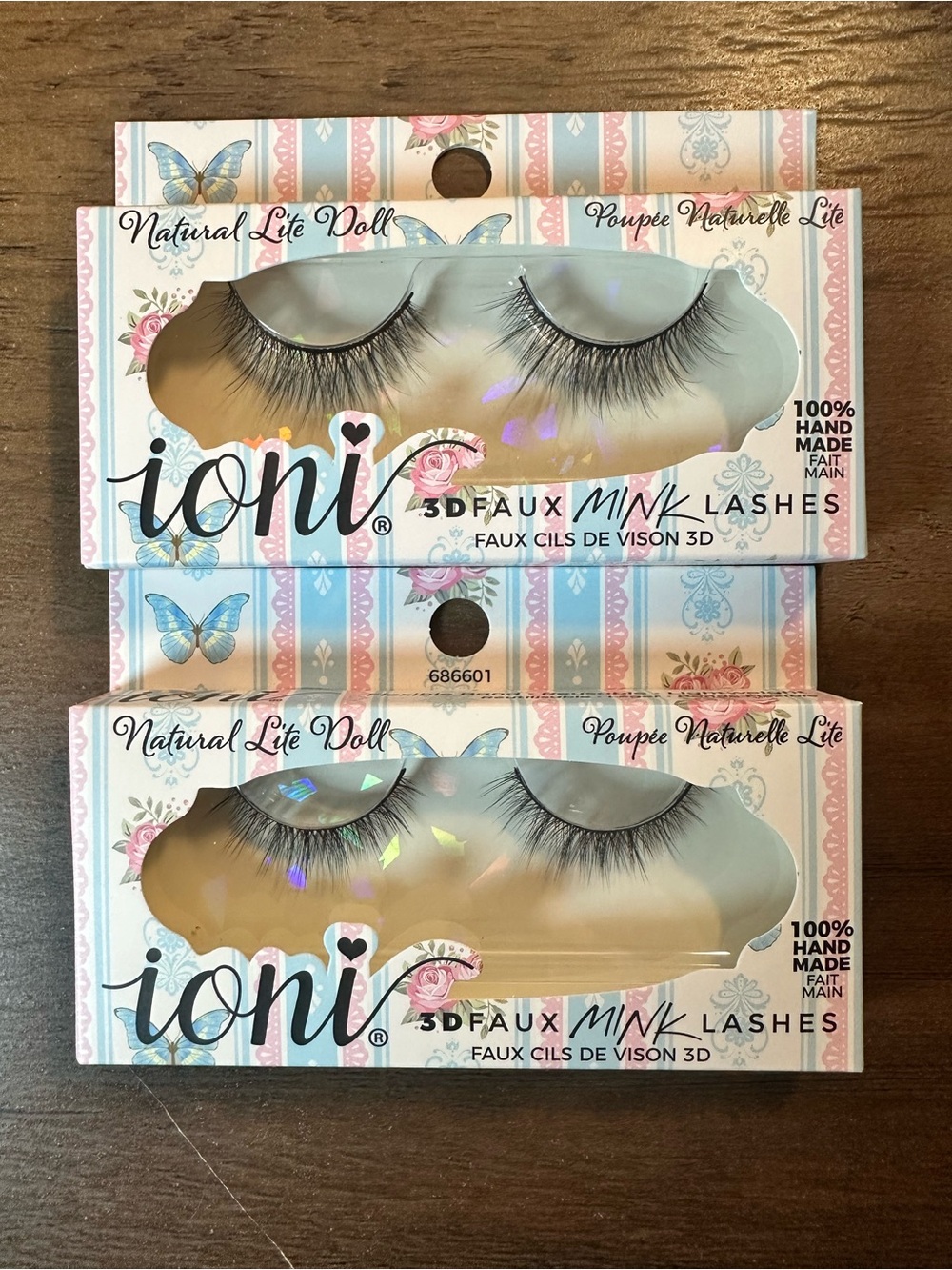 Ioni 3D Faux Mink Lashes 2 Sets ~Natural Lite Doll~Black Band Lightweight NIB